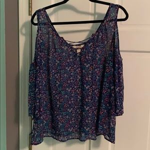 purple floral blouse